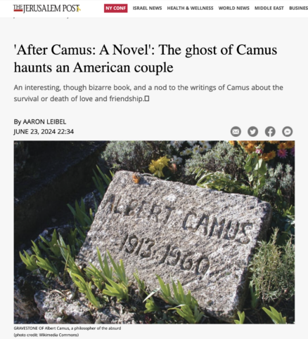 Screencapture for this review of AFTER CAMUS finds the book “A strange, well-written novel with complex, odd characters who pop off the pages into the reader’s imagination.”